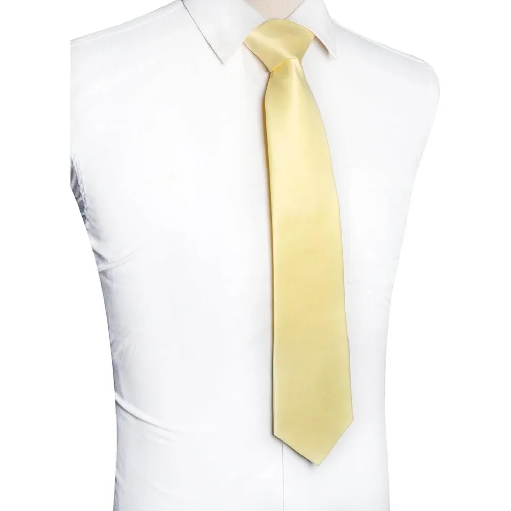 Men's Light Yellow Solid Pure Color Imported Polyester Formal Neck Ties